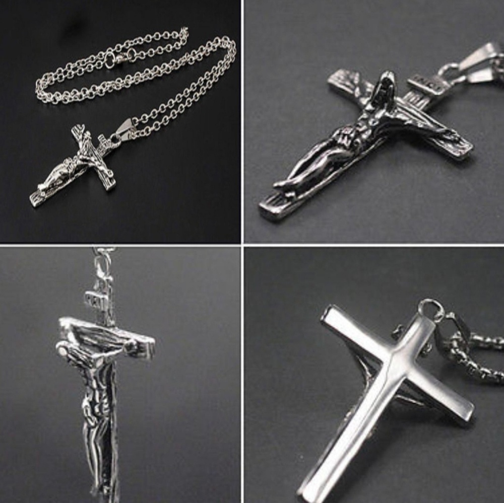 Silver Crucifix Cross Necklace with Chain